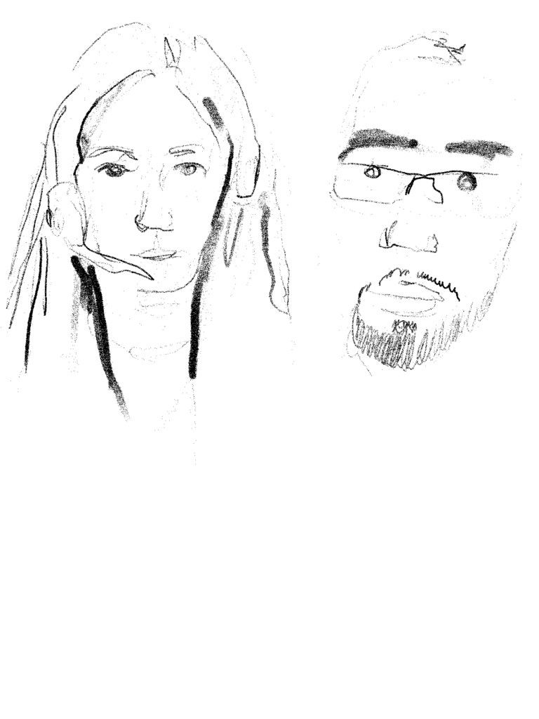 Drawing of portraits in black and white